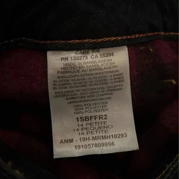 Lee Riders Midrise Bootcut Jeans Womens Size 14 Petite  Burgundy Fleece Lined - Picture 3 of 5